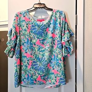 Lilly Pulitzer Blouse XL- Ruffle sleeves